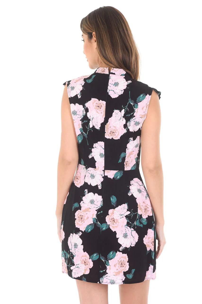 Black Sleeveless Frill Front Mini Dress - Image 3