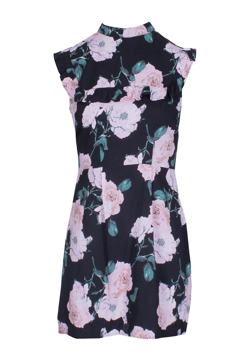 Black Sleeveless Frill Front Mini Dress - Image 4
