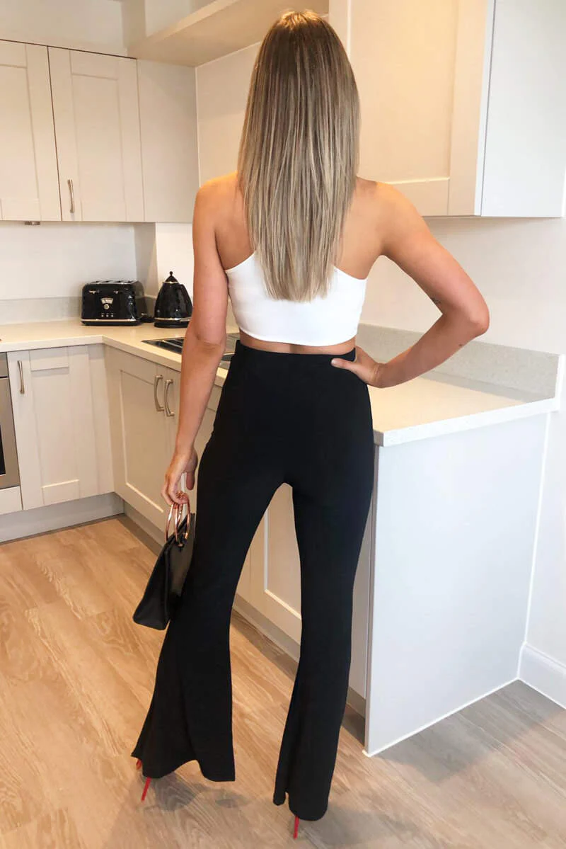 Black Slinky Flared Trousers - Image 4