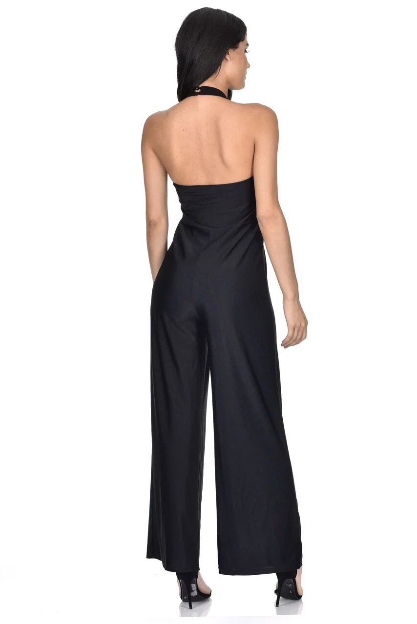 Black Slinky Halterneck Jumpsuit - Image 3