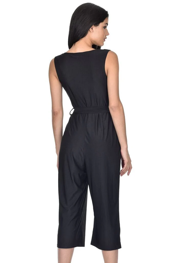 Black Slinky Wrap Front Culotte Jumpsuit - Image 3