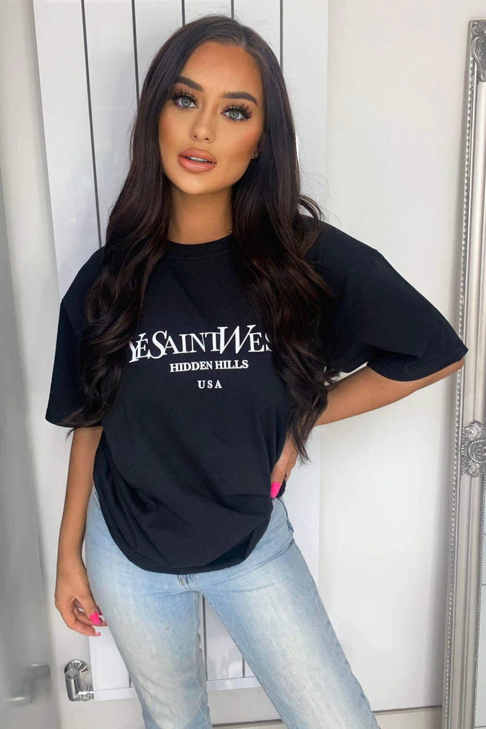 Black Slogan Printed Oversized Tee - Image 3