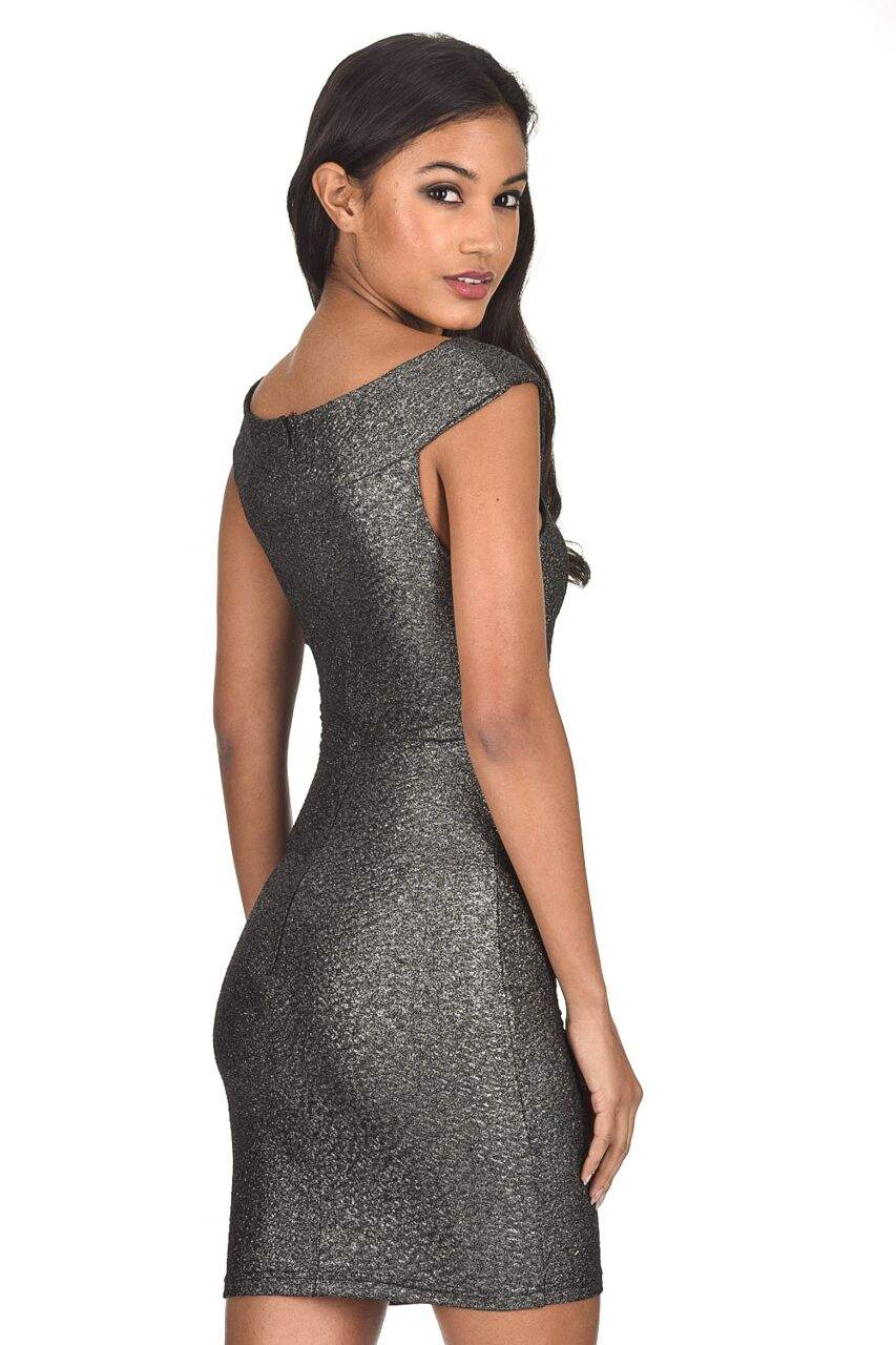 Black Sparkle Off The Shoulder Bodycon dress - Image 3