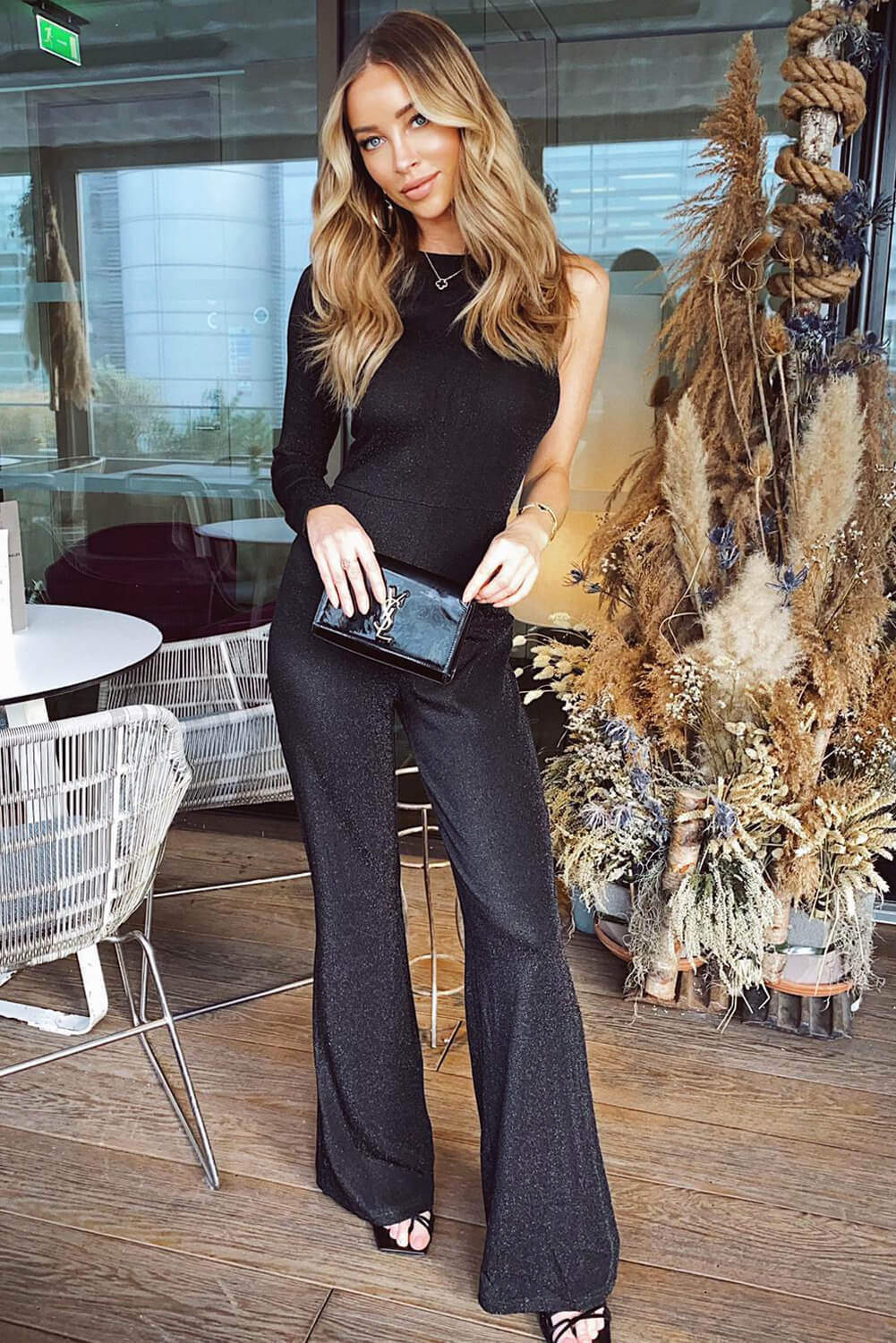Black Sparkle One Sleeve Jumpsuit - Image 5