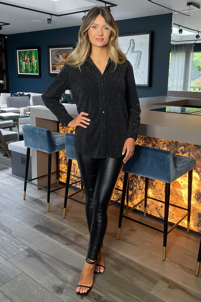 Black Sparkly Long Sleeve Shirt - Image 2