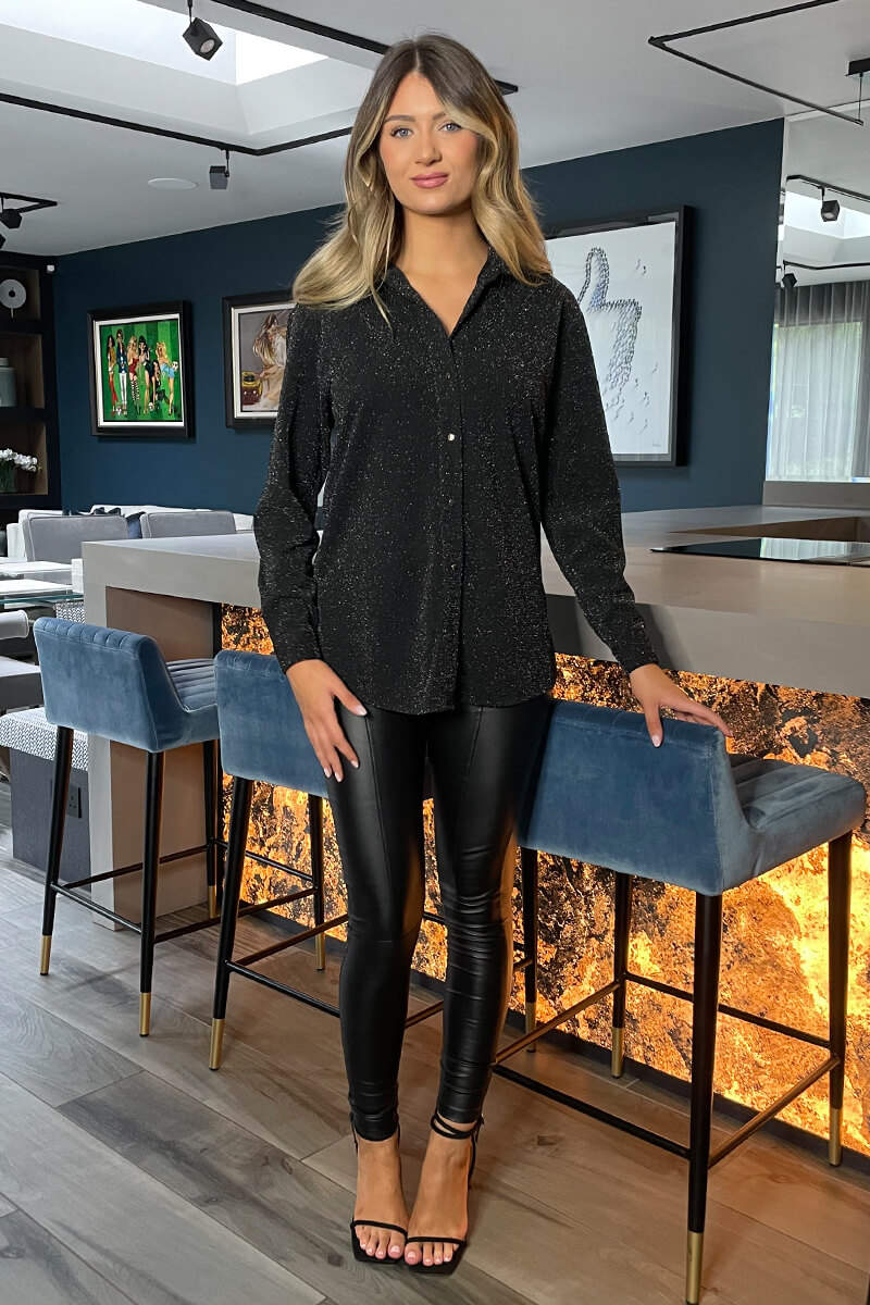 Black Sparkly Long Sleeve Shirt - Image 3