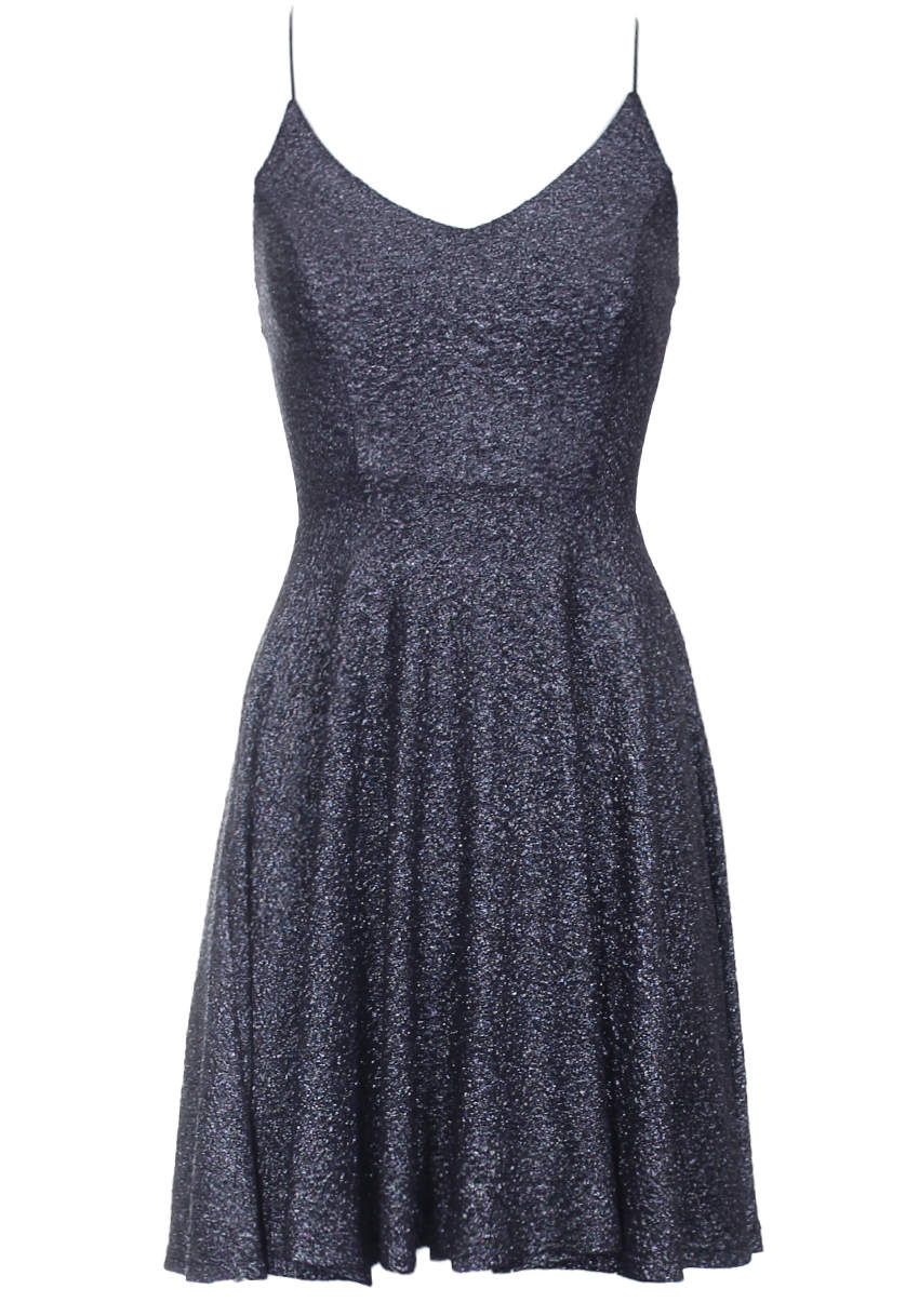 Black Sparkly Strappy Skater Dress - Image 4