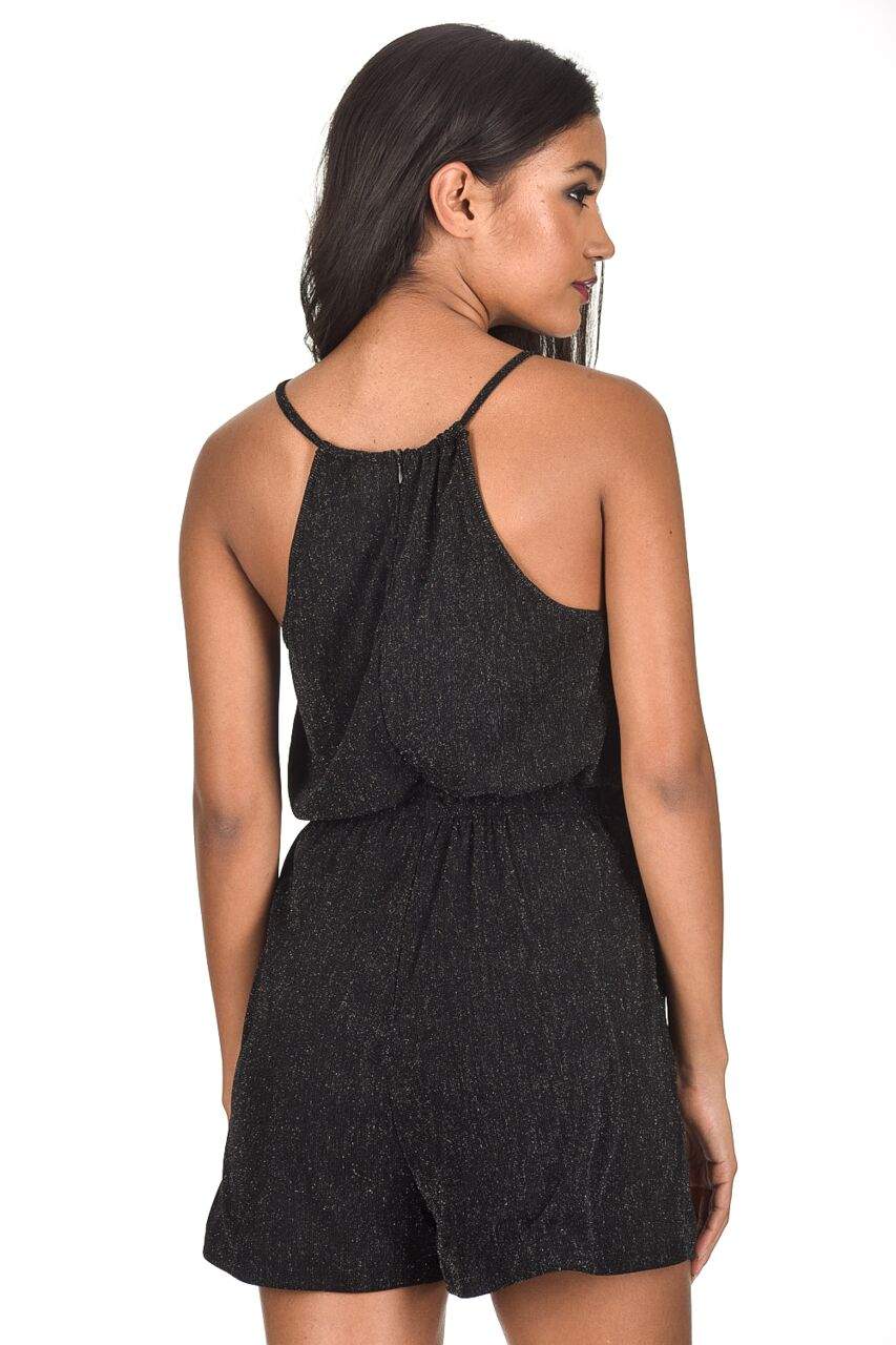 Black Sparkly Tie Waist Playsuit - Image 3