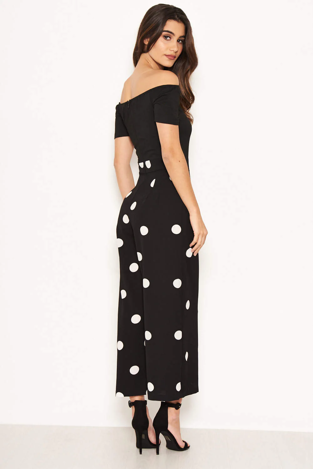 Black Spot Print Bardot Jumpsuit - Image 6