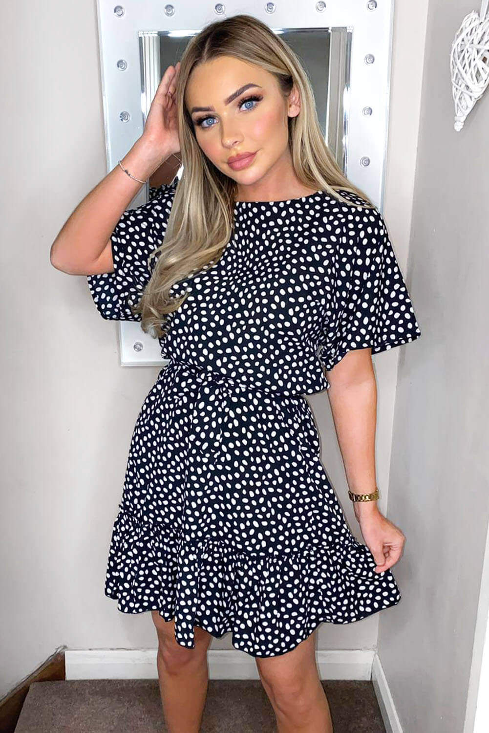 Black Spot Print Day Dress - Image 3