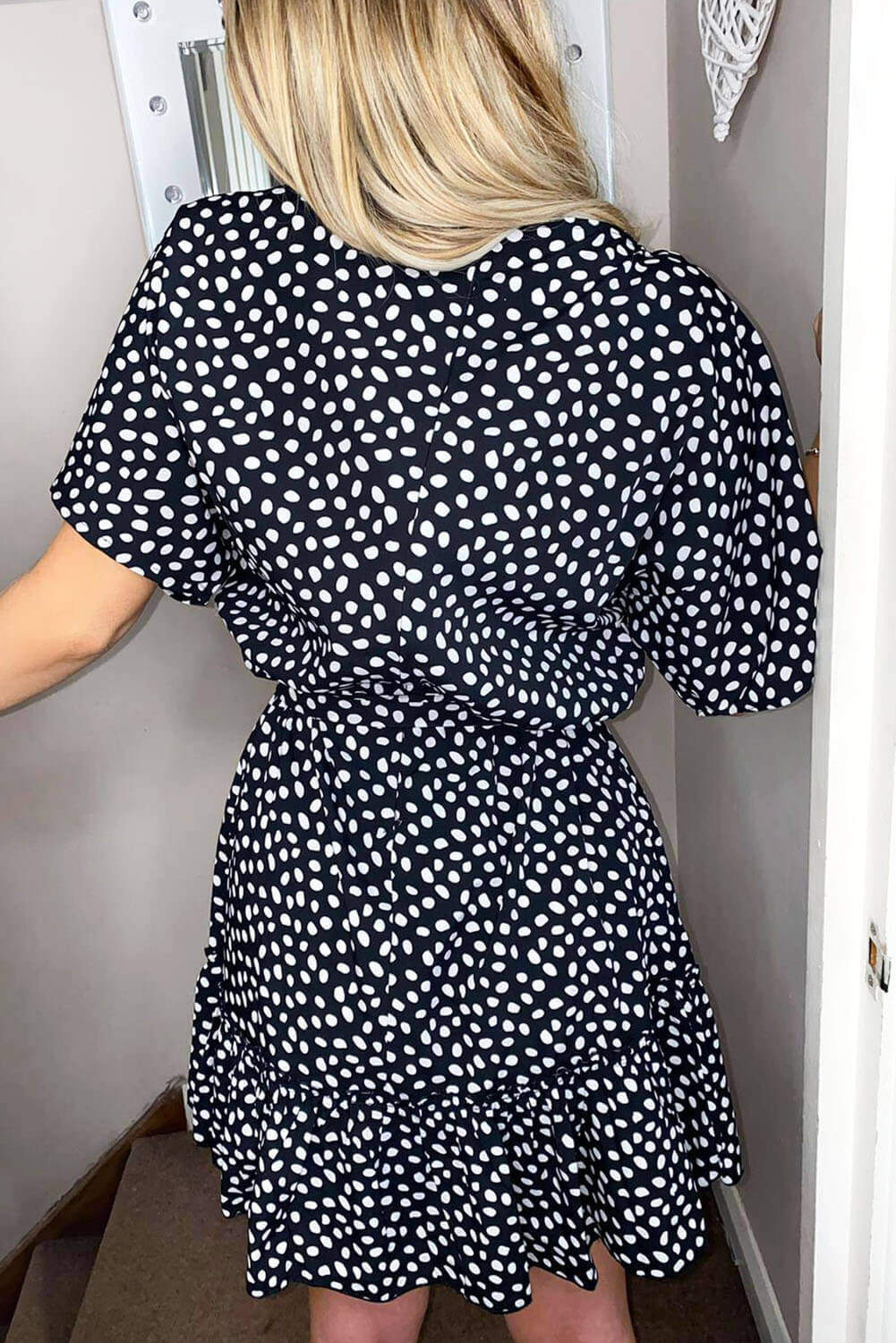 Black Spot Print Day Dress - Image 4