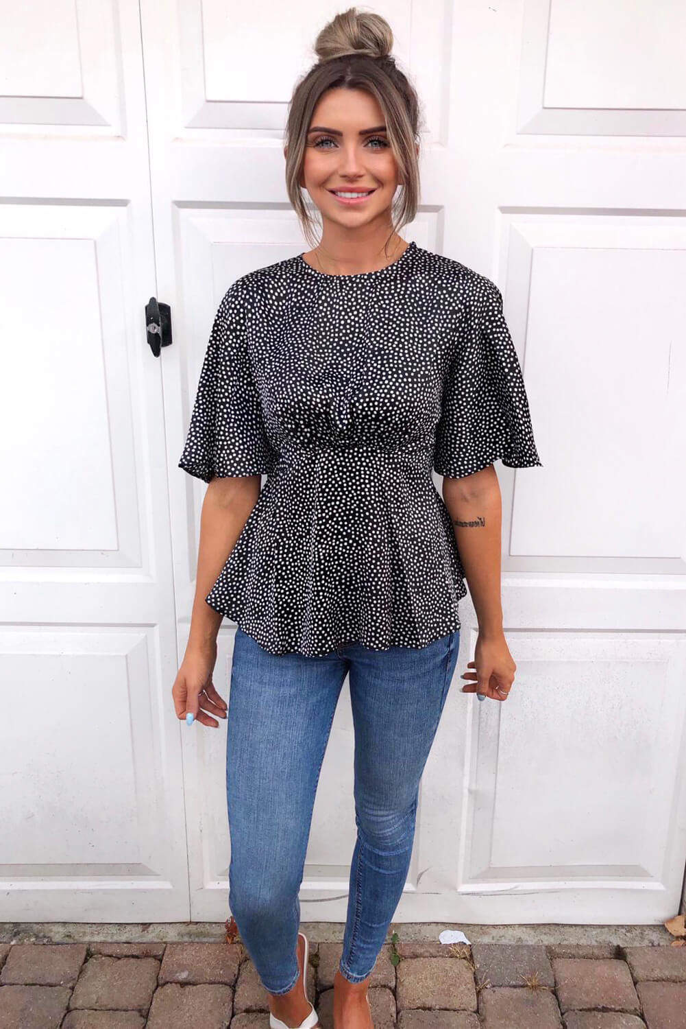 Black Spotty Flared Blouse - Image 2