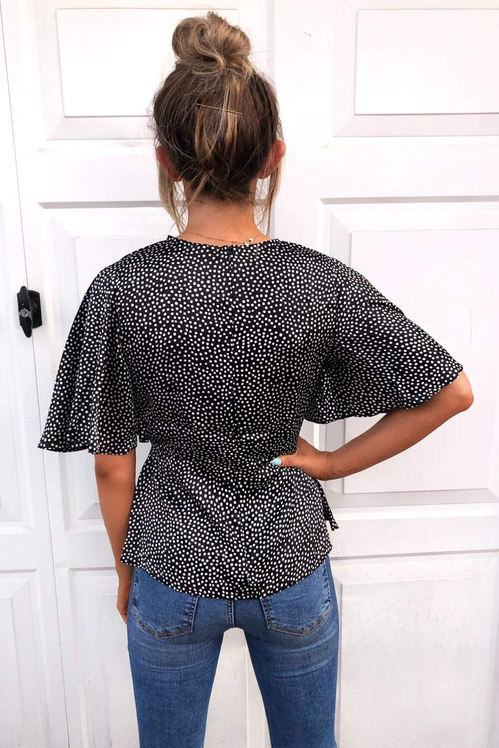 Black Spotty Flared Blouse - Image 5