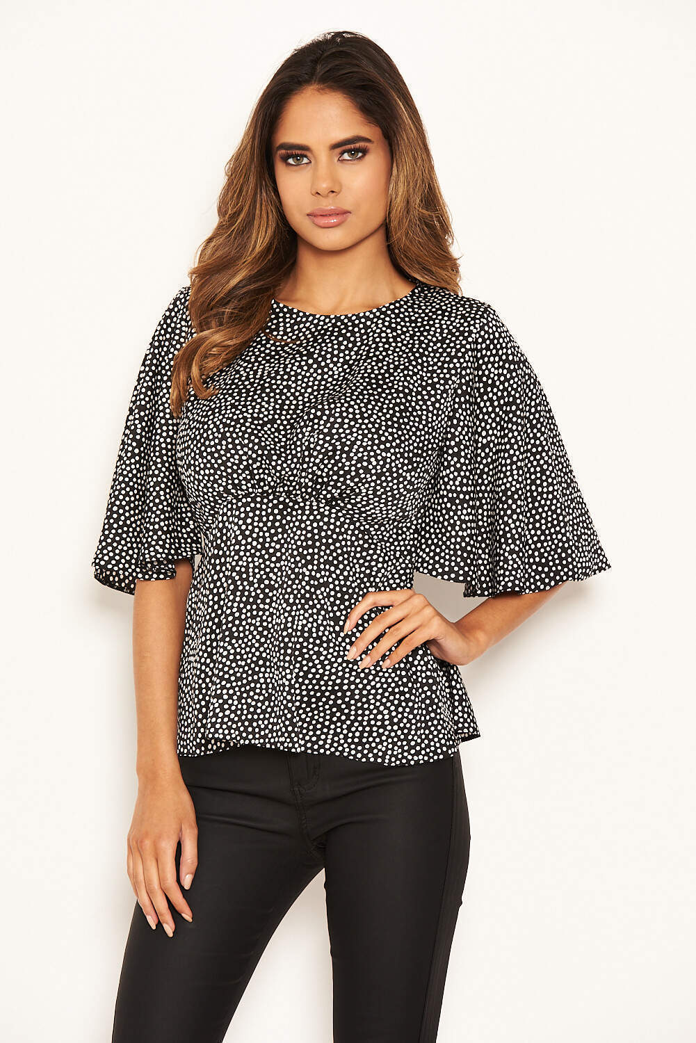 Black Spotty Flared Blouse - Image 6