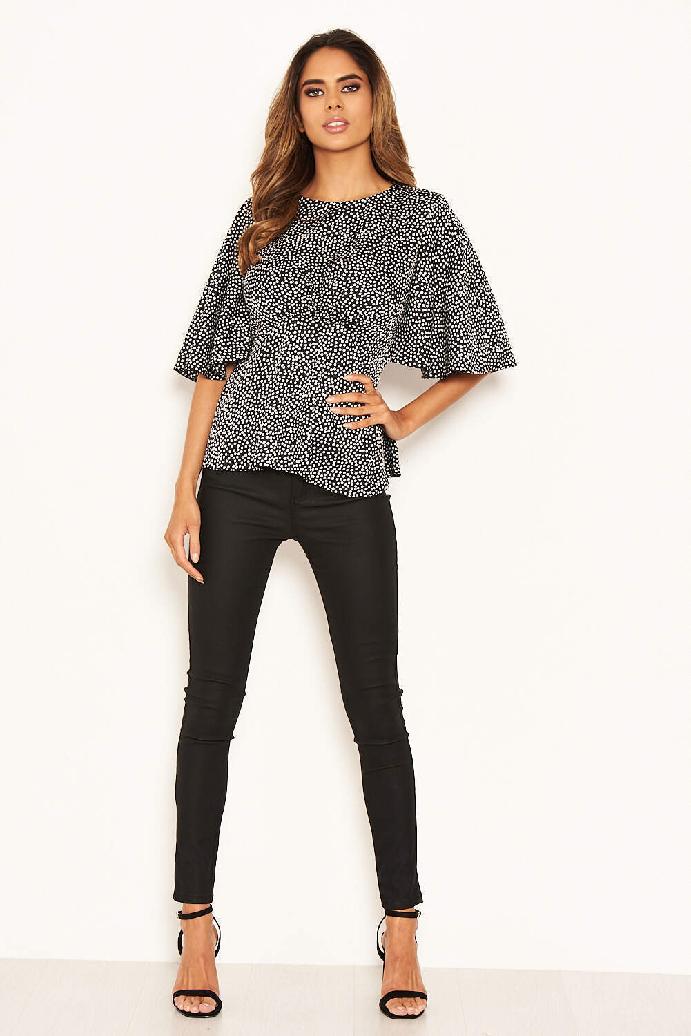 Black Spotty Flared Blouse - Image 7