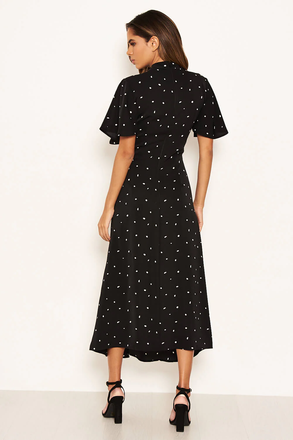 Black Spotty Ruched Split Maxi Dress - Image 8
