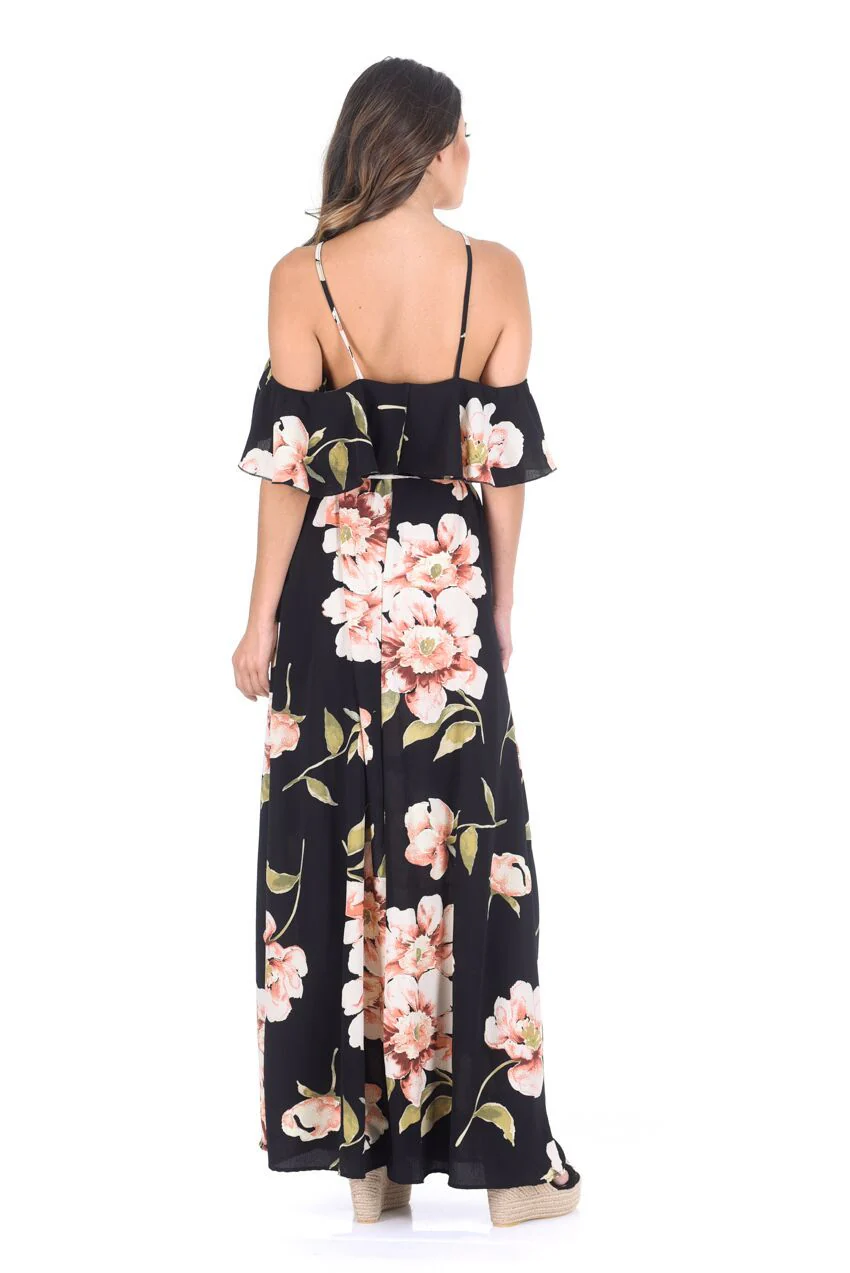 Black Strappy Floral Patterned Maxi Dress - Image 4
