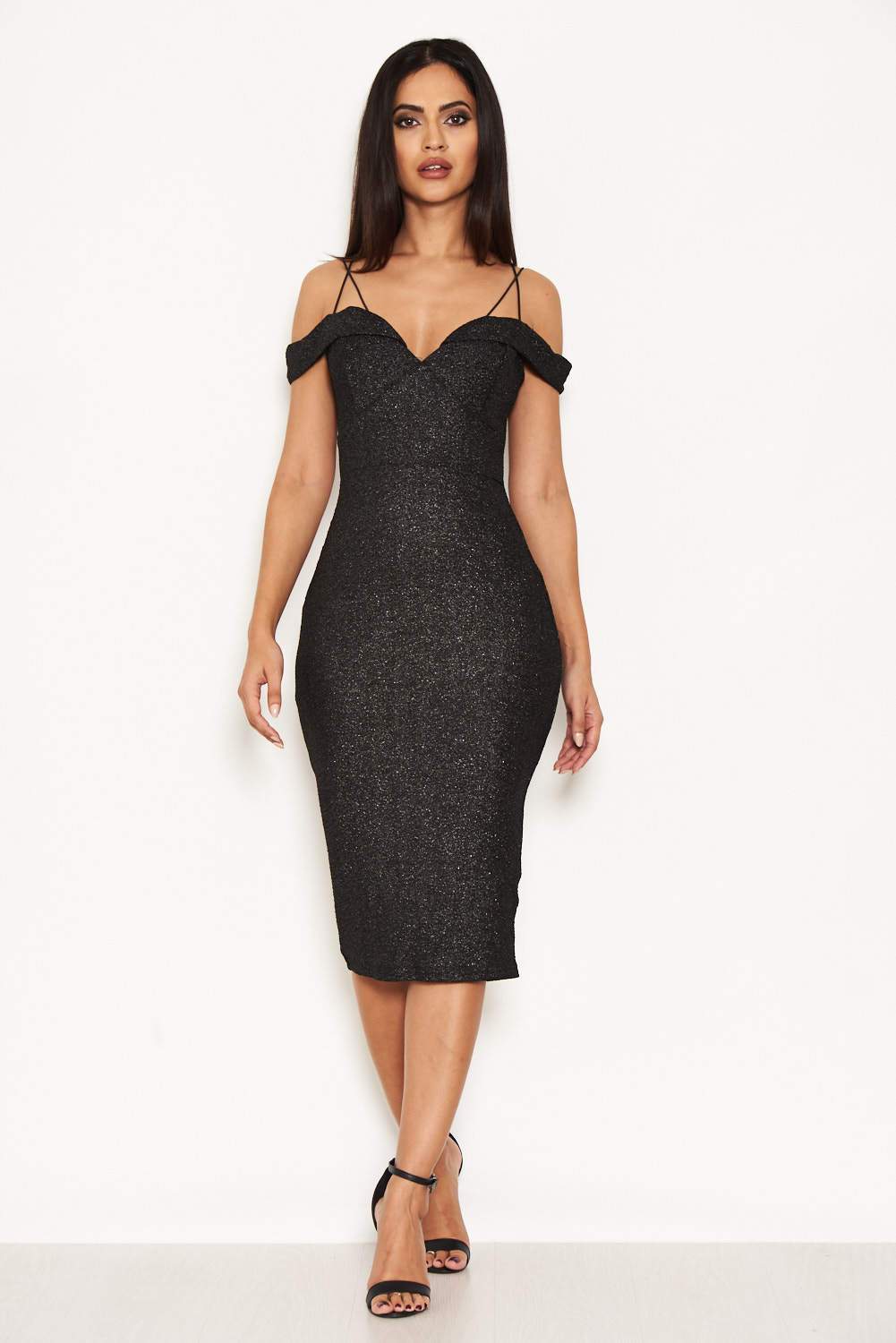 Black Strappy Notch Front Sparkly Dress - Image 3