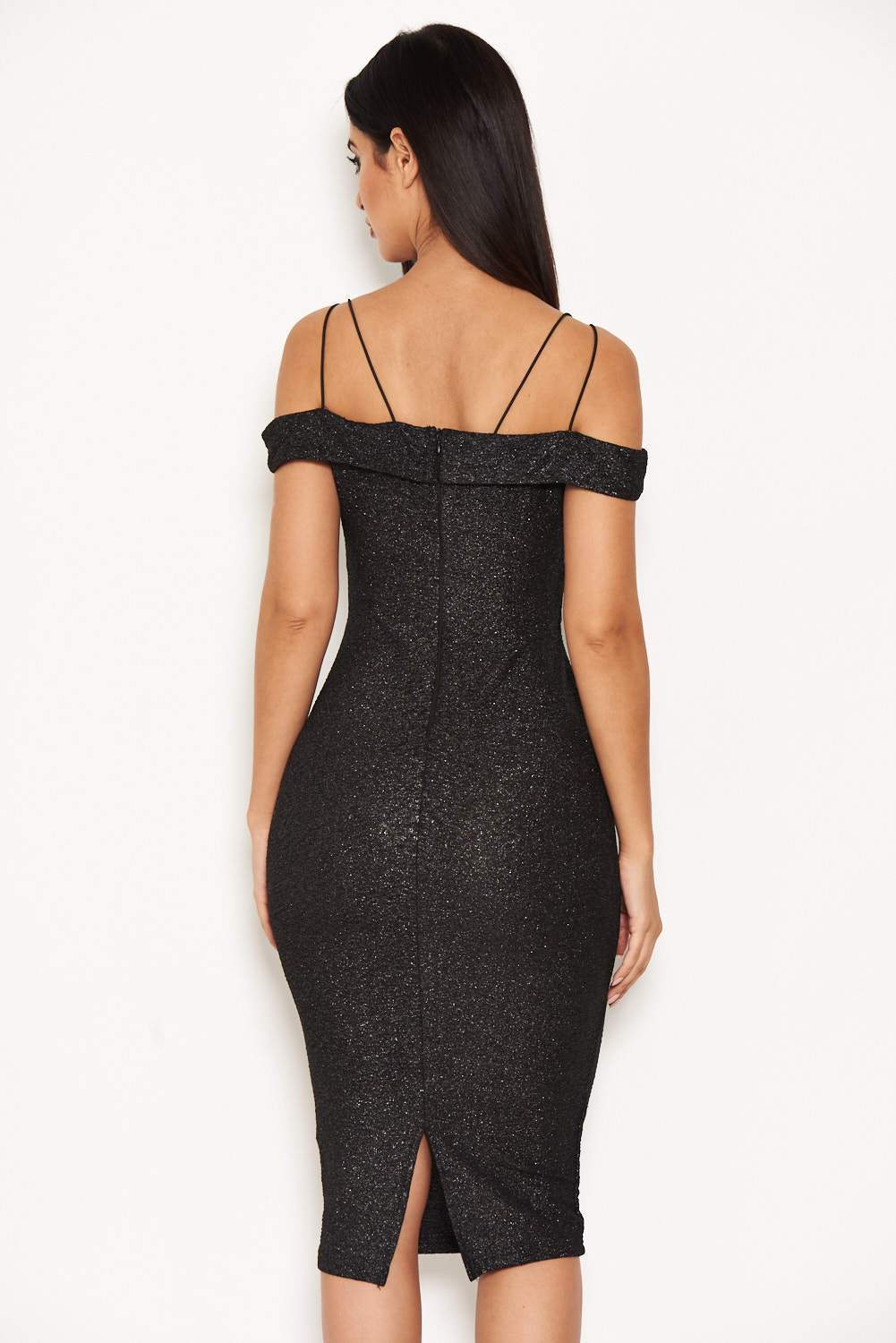 Black Strappy Notch Front Sparkly Dress - Image 4