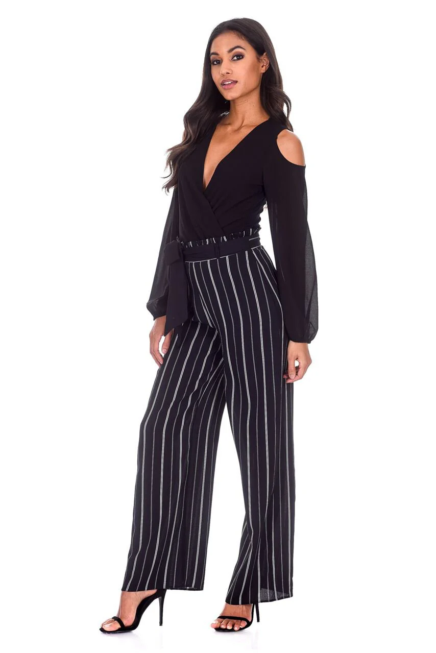 Black Striped Flared Trousers - Image 2