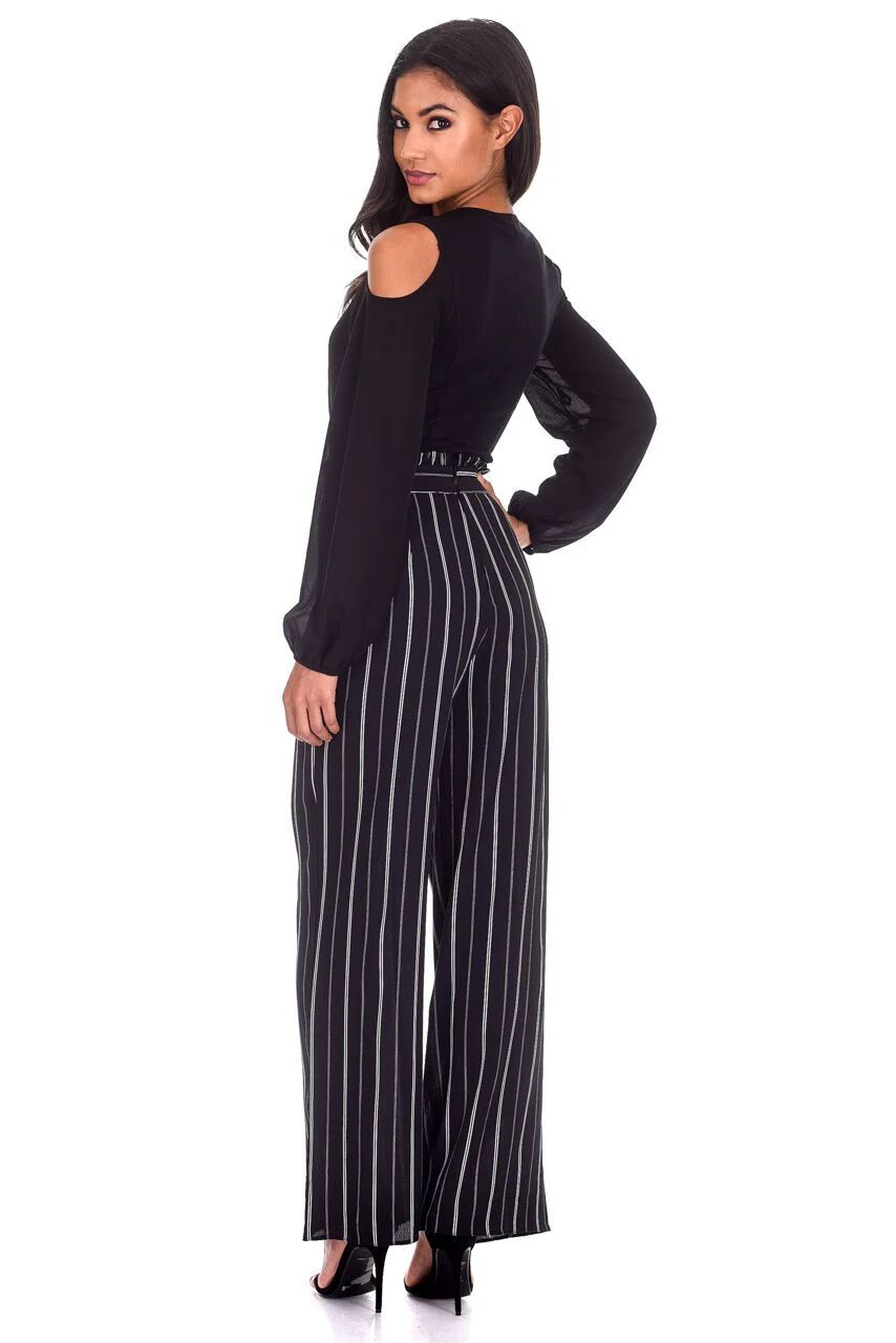 Black Striped Flared Trousers - Image 3