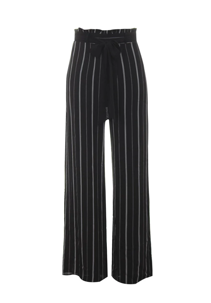 Black Striped Flared Trousers - Image 4