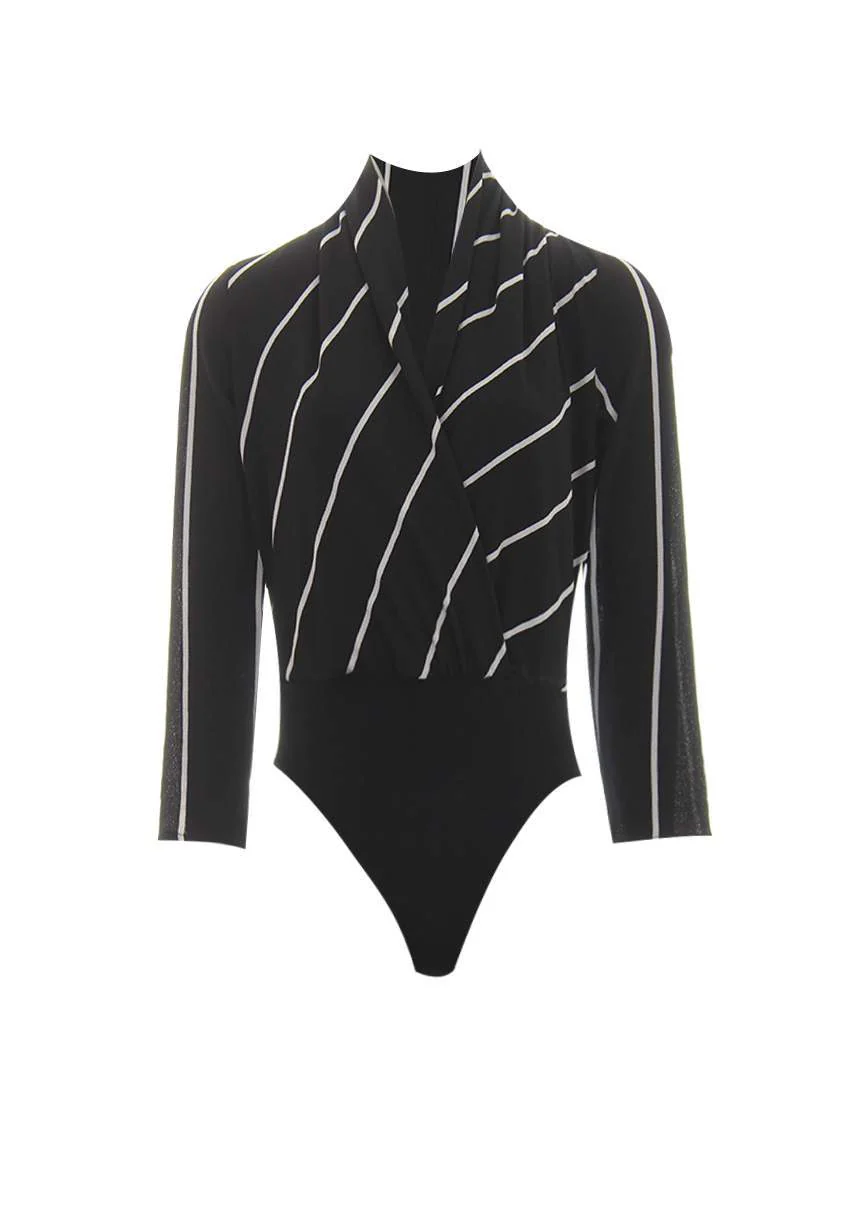 Black Striped Plunge Bodysuit - Image 4