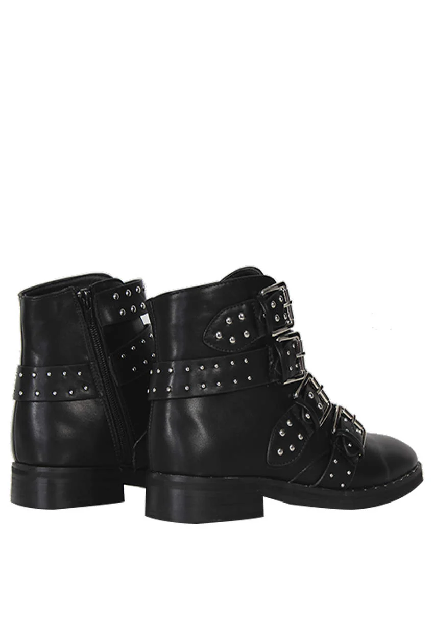 Black Studded Buckle Ankle Boots - Image 3
