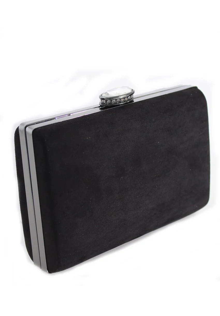 Black Suede Box Clutch with Jewel Clasp - Image 2