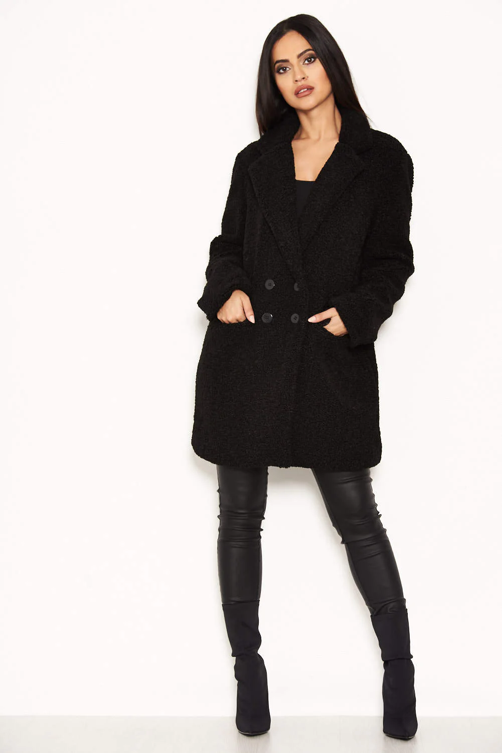 Black Teddy Faux Fur Coat - Image 2