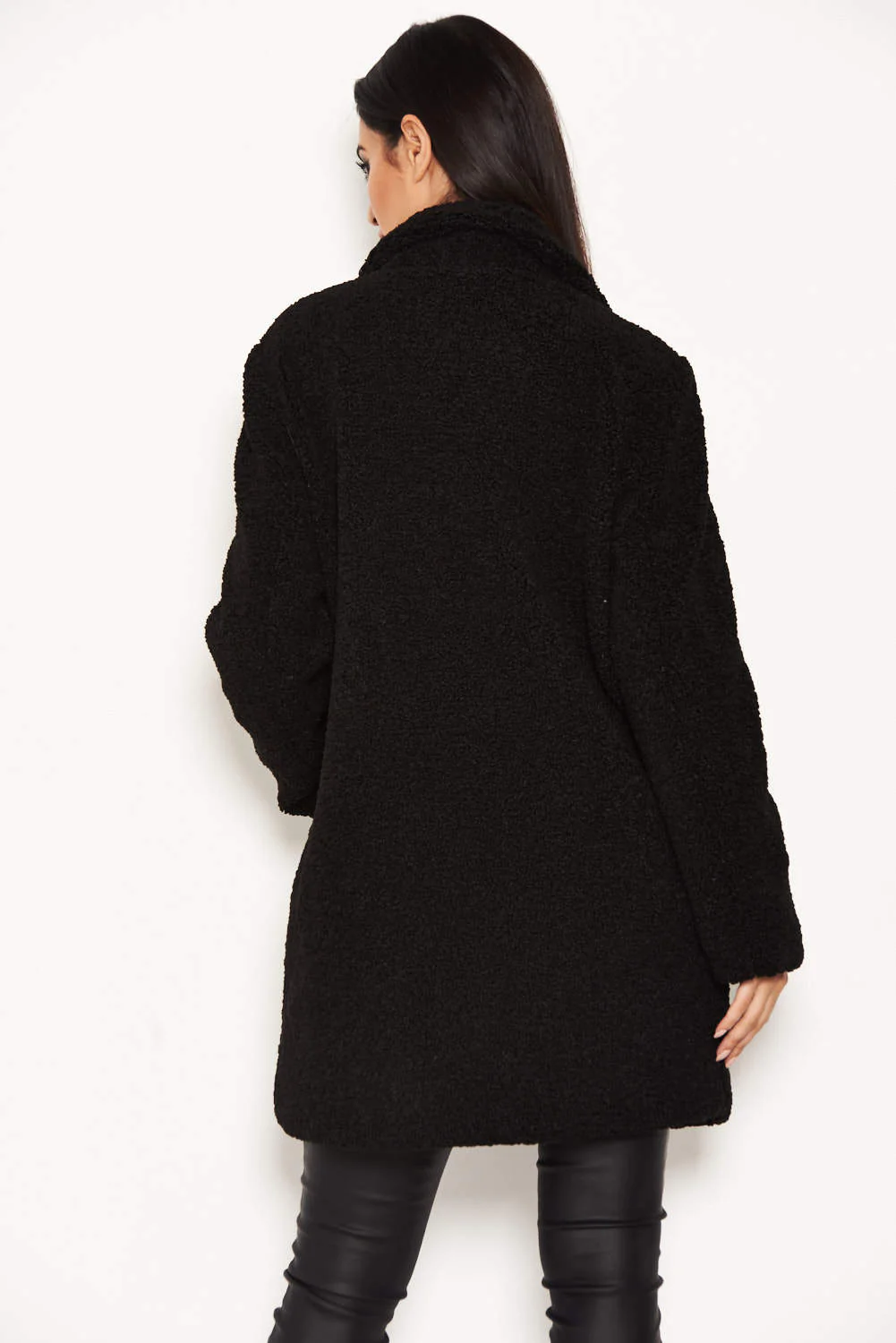 Black Teddy Faux Fur Coat - Image 3