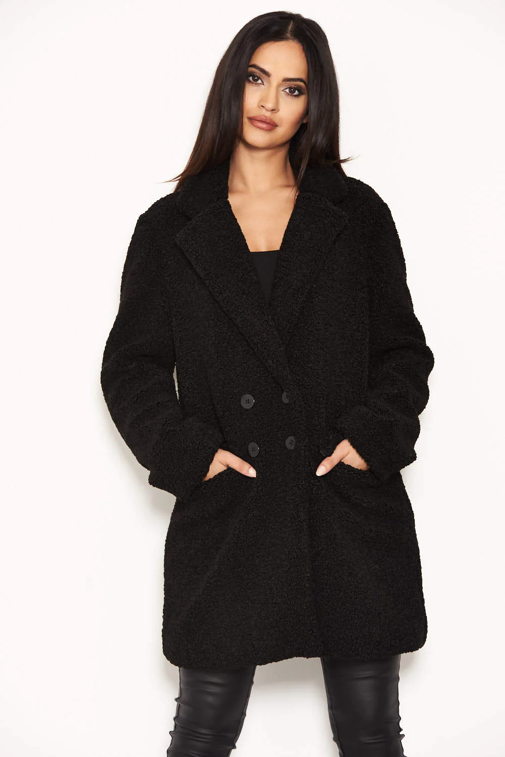 Black Teddy Faux Fur Coat - Image 4