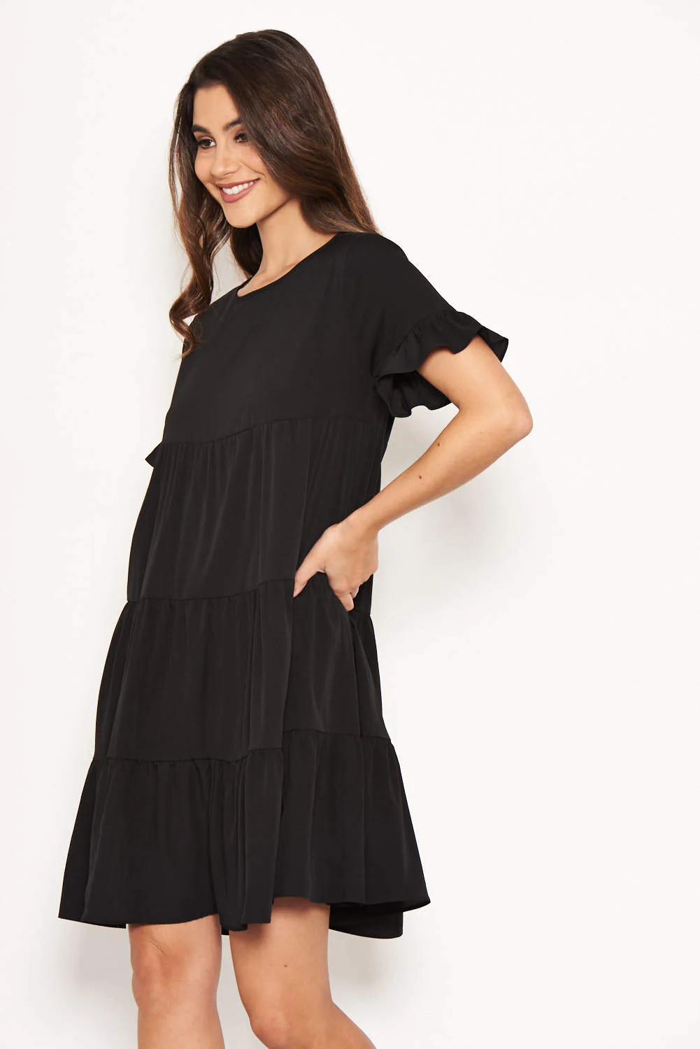 Black Tiered Frill Dress - Image 4