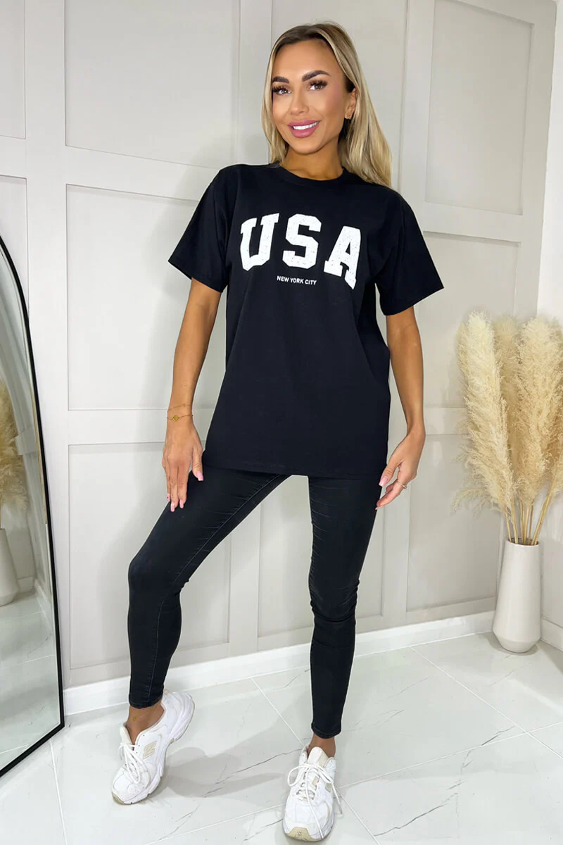 Black USA Slogan T- Shirt - Image 2