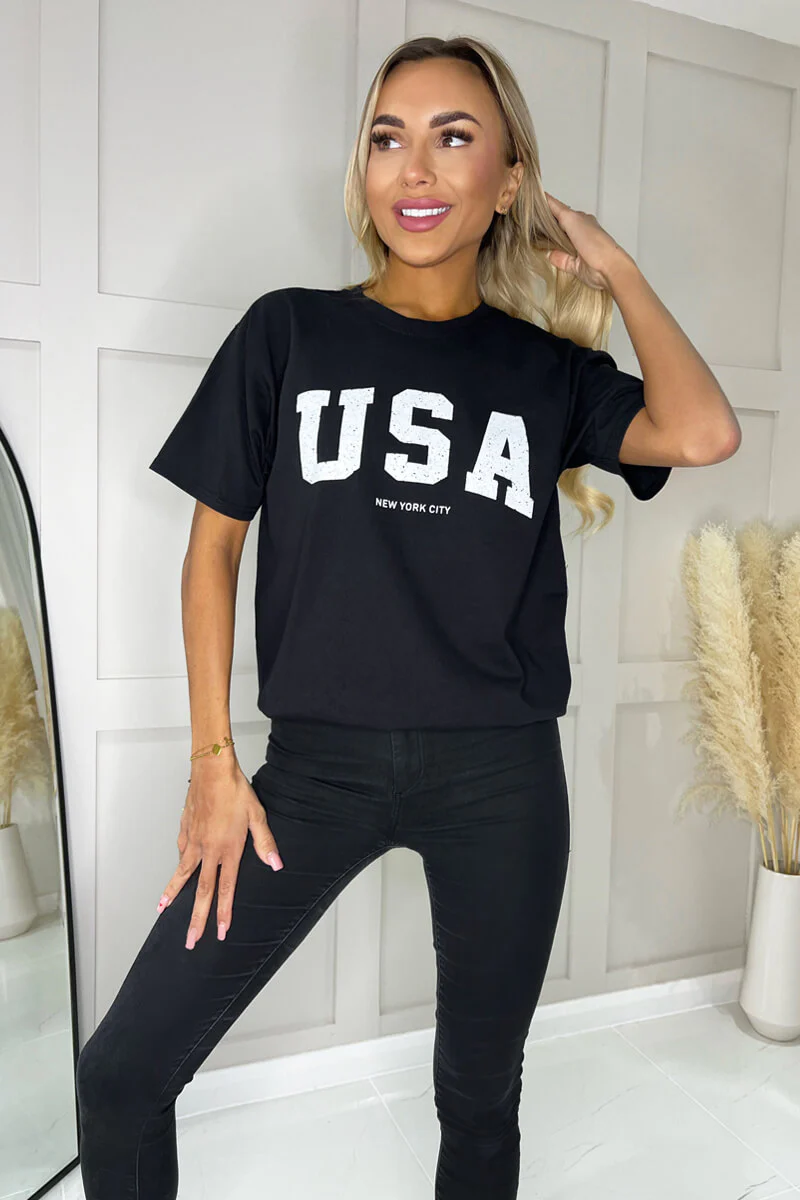 Black USA Slogan T- Shirt - Image 3