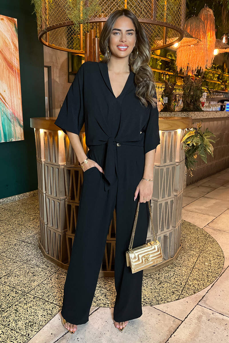 Black V-Neck Collar Tie Front Shirt - Image 4