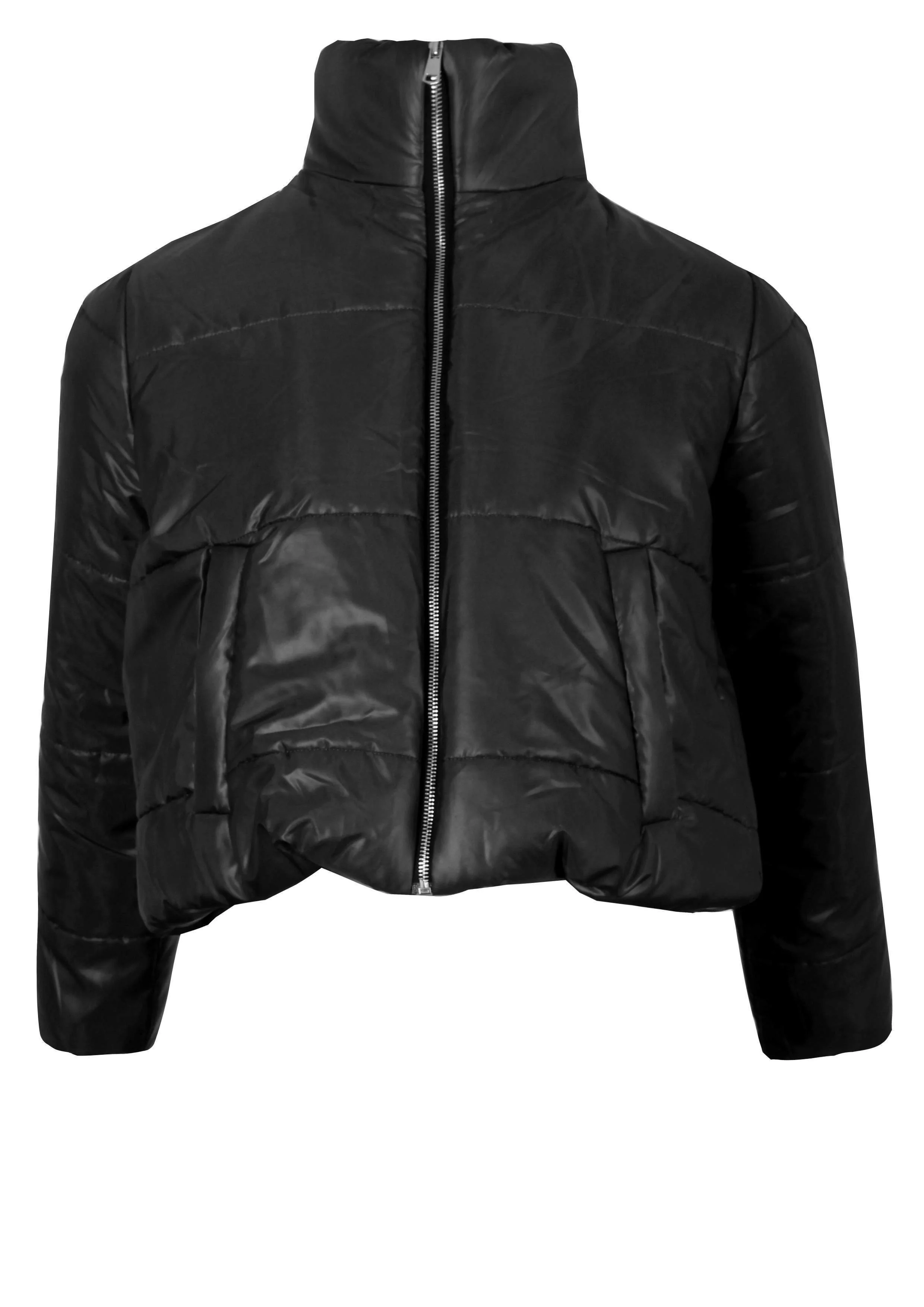 Black Wet Look Puffer Jacket - Image 4
