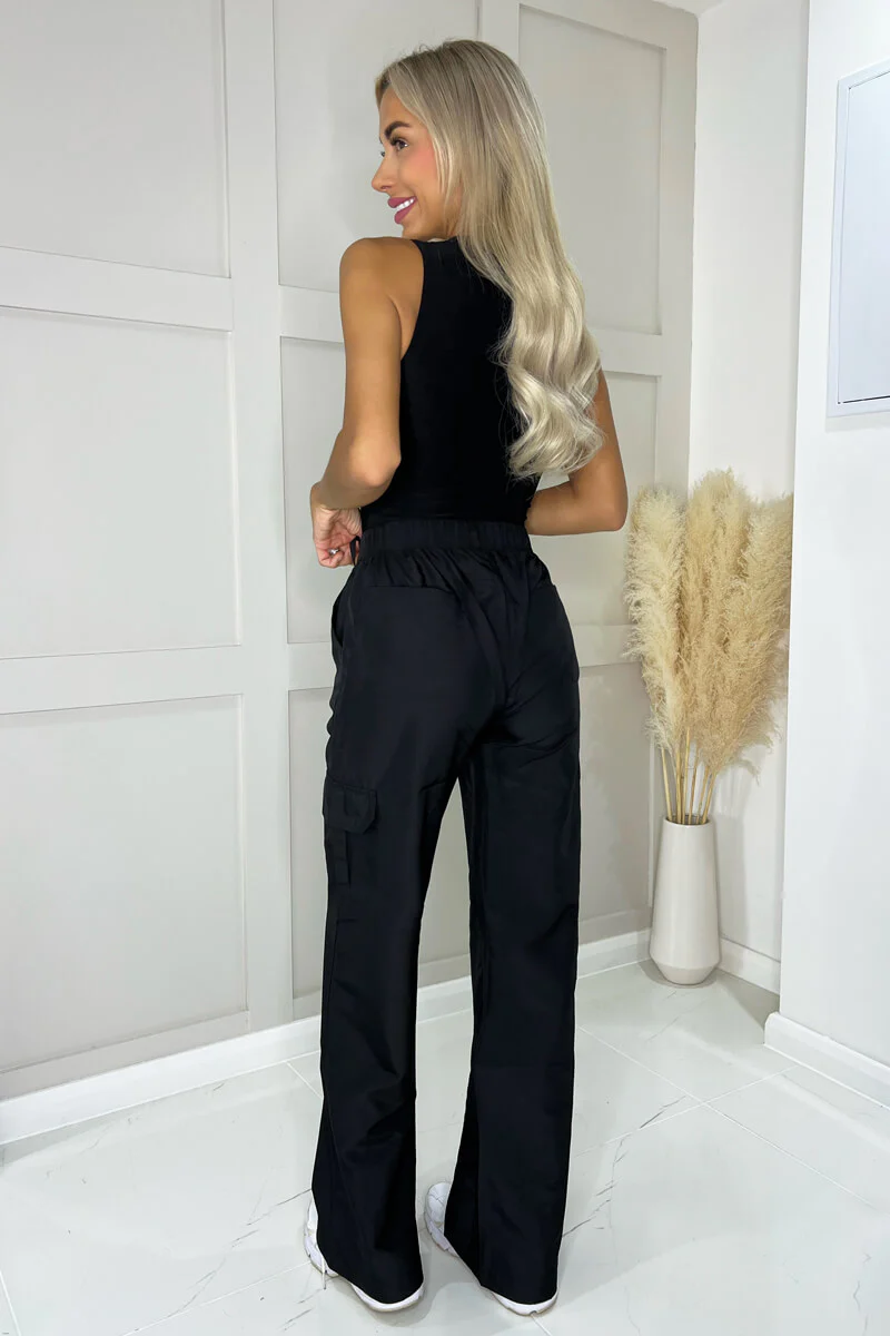 Black Wide Leg Cargo Pants - Image 4