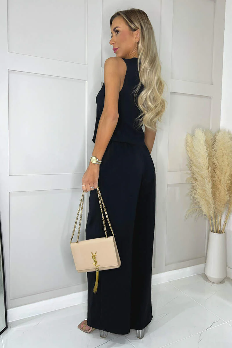 Black Wide Leg Trousers With Elasticated Waist - Image 6