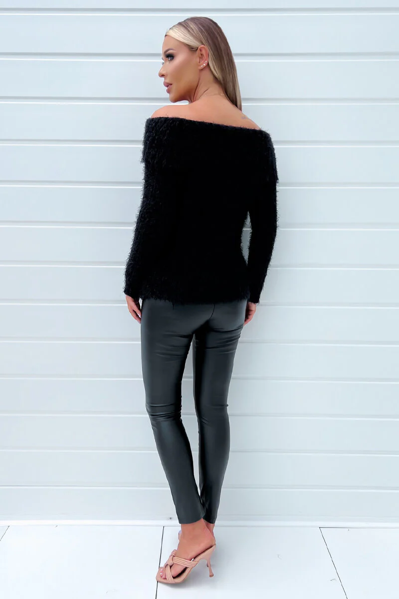 Black Wide Roll Neck Long Sleeve Fluffy Knitted Jumper - Image 4