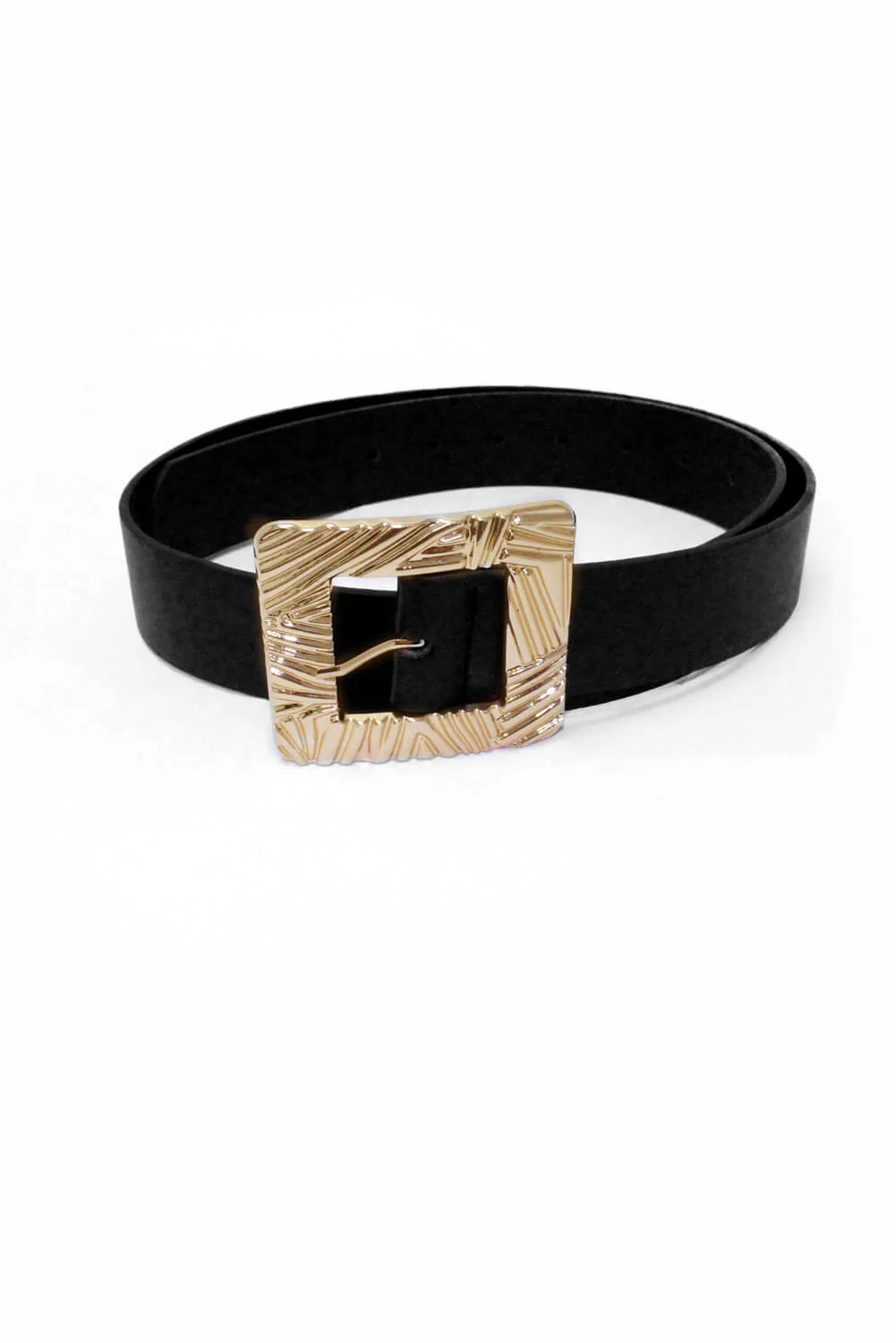 Black Wide Waist Belt With Giant Gold Buckle - Image 3