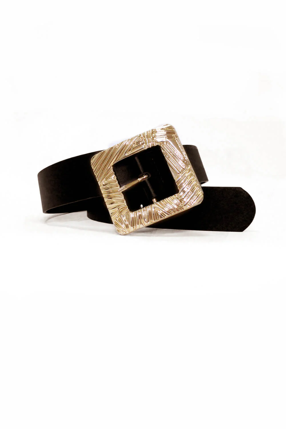 Black Wide Waist Belt With Giant Gold Buckle - Image 4