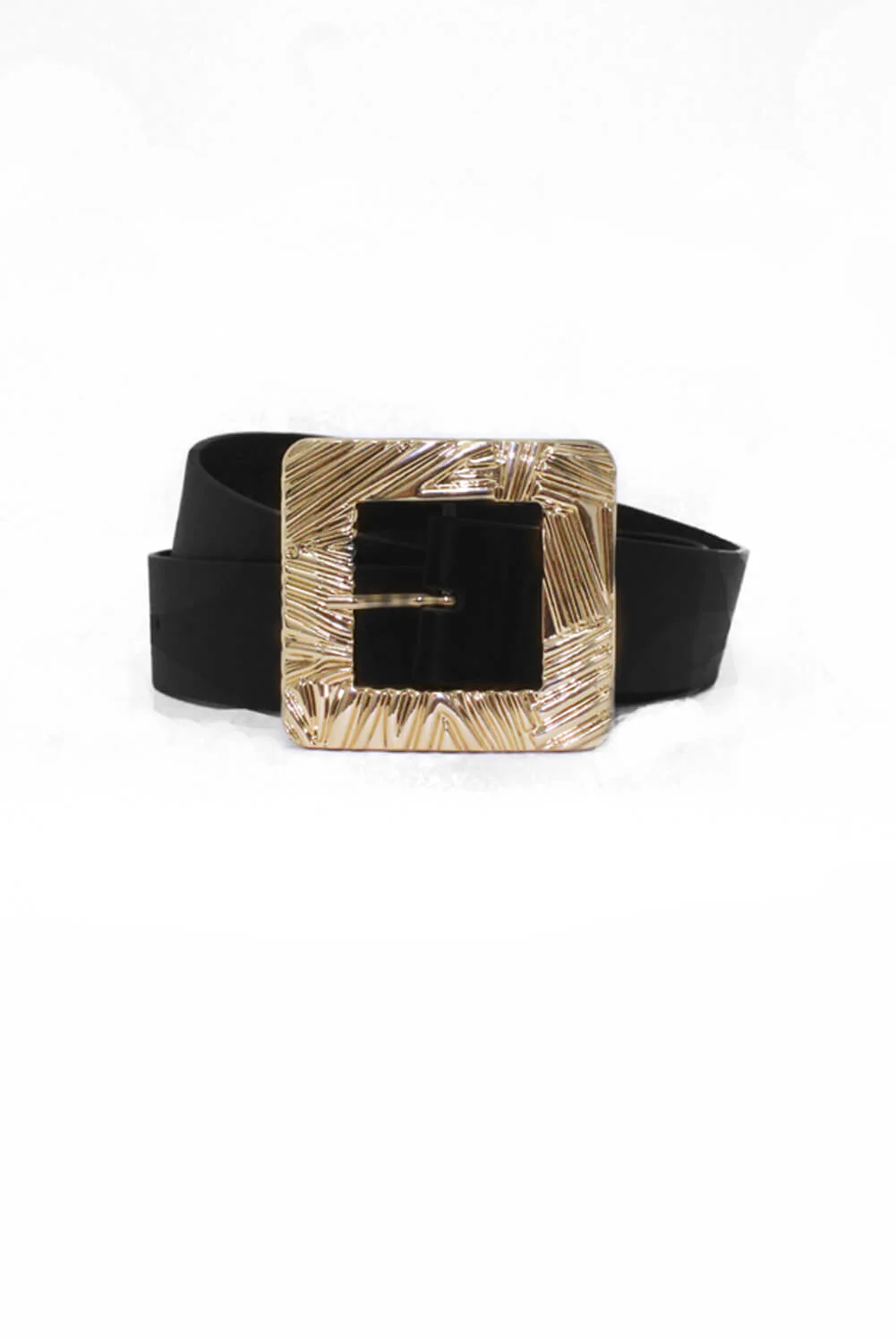 Black Wide Waist Belt With Giant Gold Buckle - Image 5