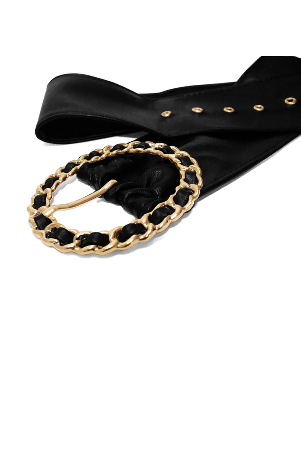 Black Wide Waist Belt With Statement Gold Buckle - Image 2