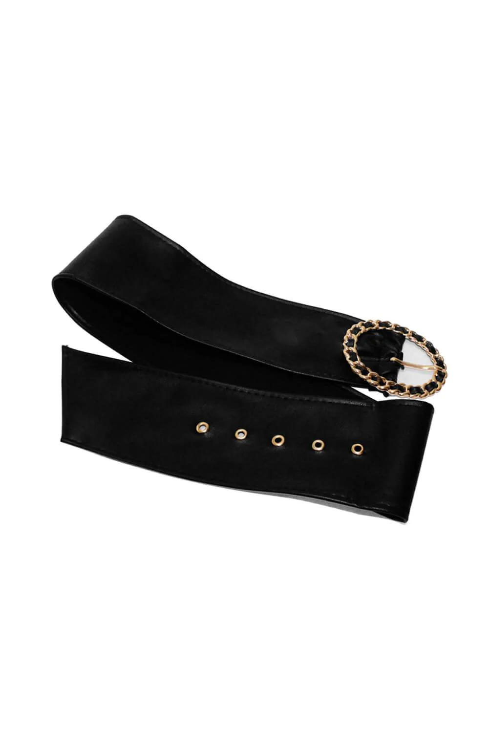 Black Wide Waist Belt With Statement Gold Buckle - Image 3