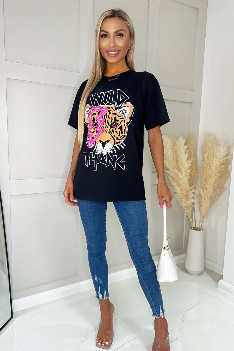 Black Wild Thang Slogan T-Shirt - Image 2