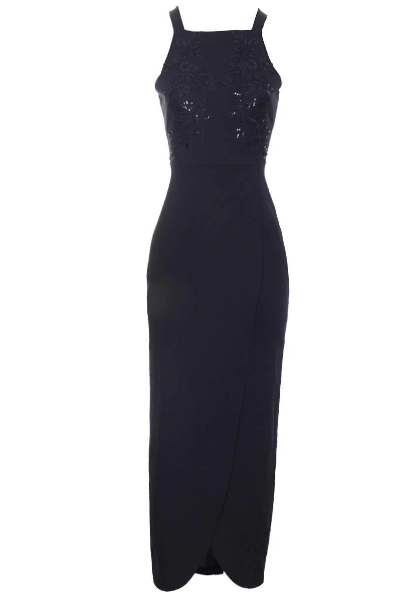 Black Wrap Embellished Maxi Dress - Image 2