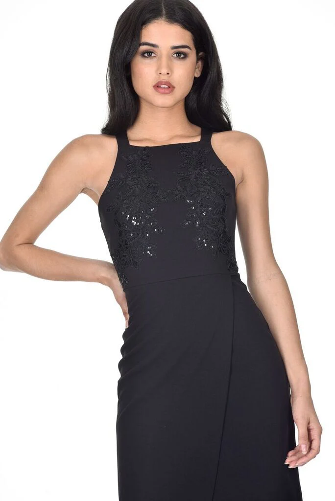Black Wrap Embellished Maxi Dress - Image 3