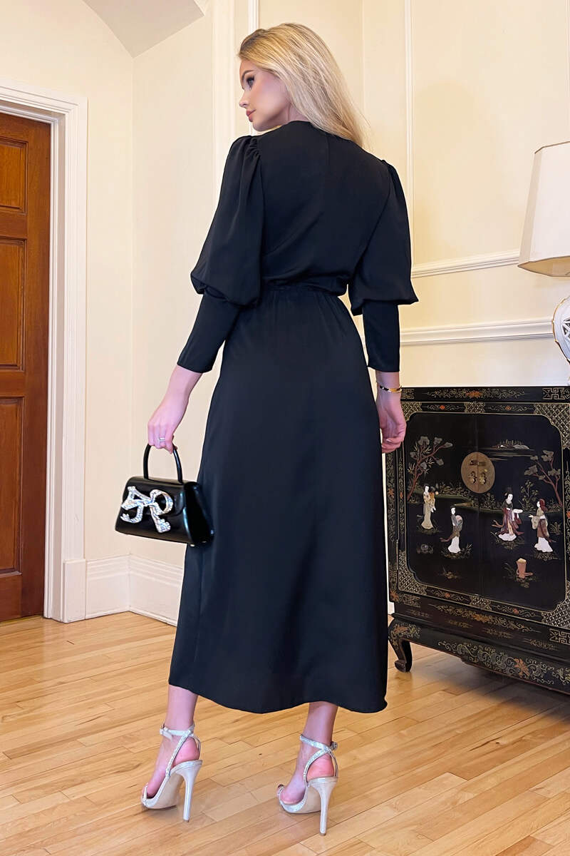 Black Wrap Top Long Sleeve Midi Dress - Image 4