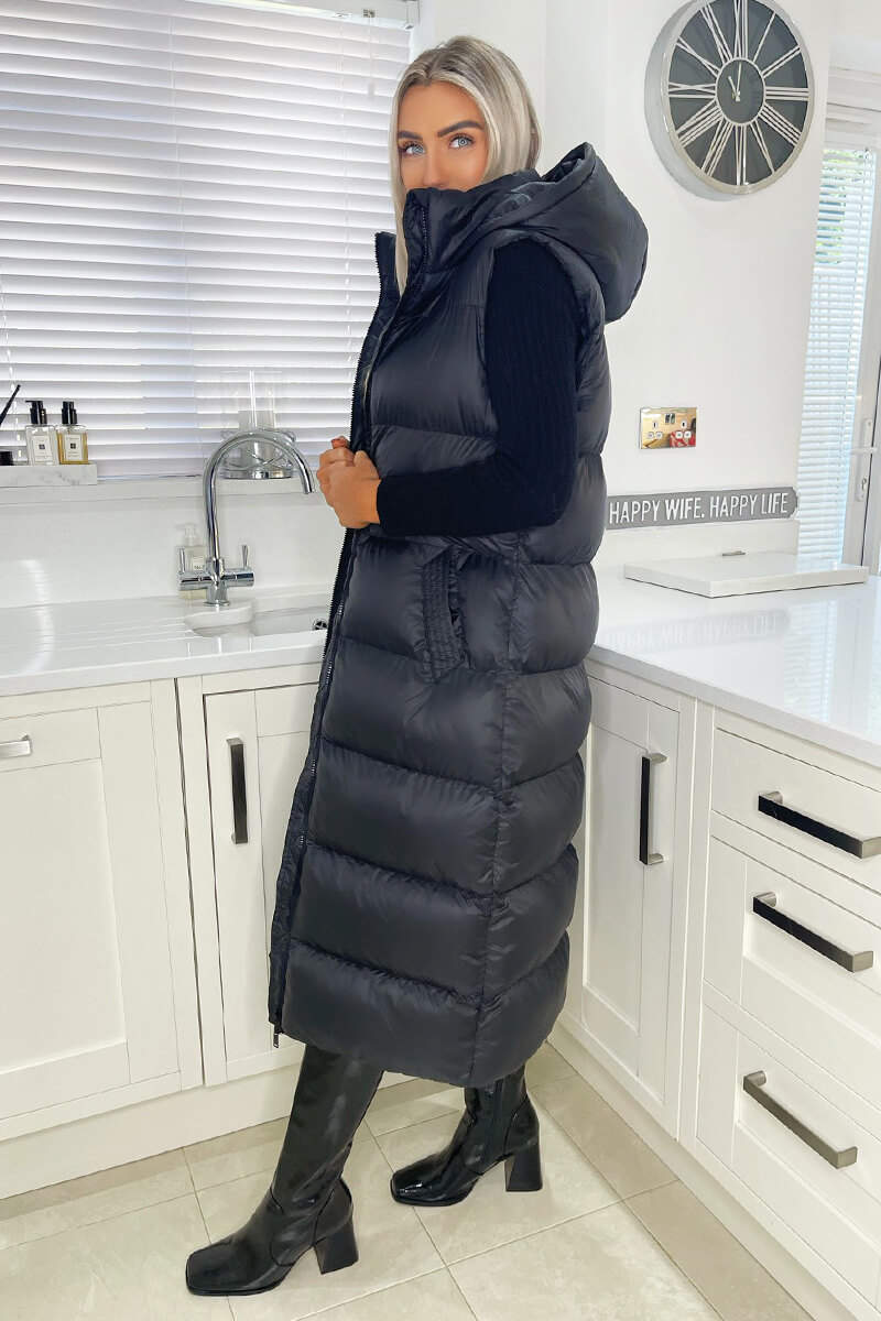 Black Zip Up Hooded Gilet - Image 3